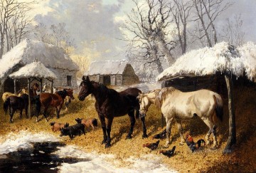 Une scène de cour de ferme en hiver John Frederick Herring Jr Cheval Peinture à l'huile